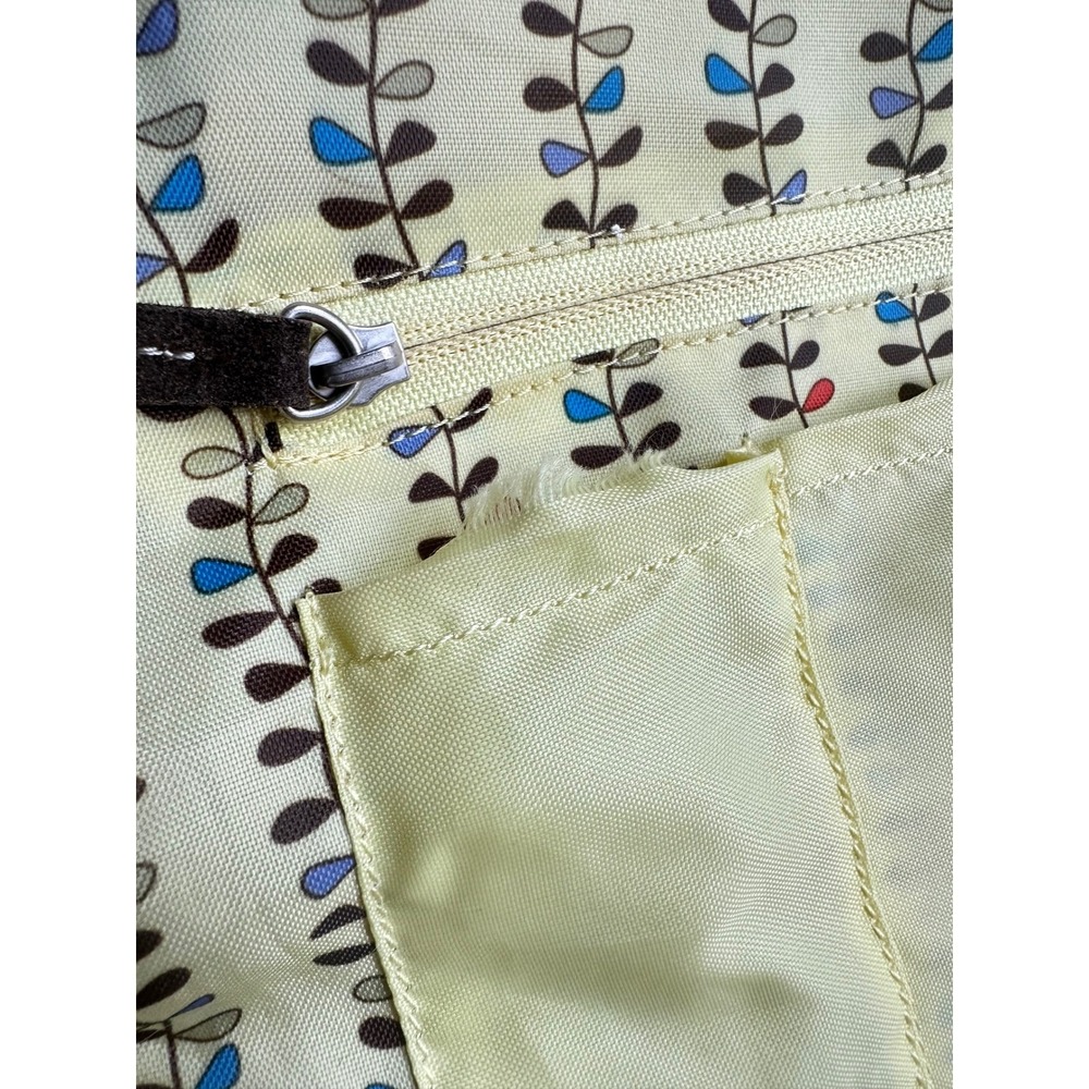 Vintage Sage Green Canvas Flower Tote Bag Brown Suede Trim Y2K Aesthetic - Picture 10 of 15